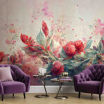 Papel de parede Pintura de flores e folhas