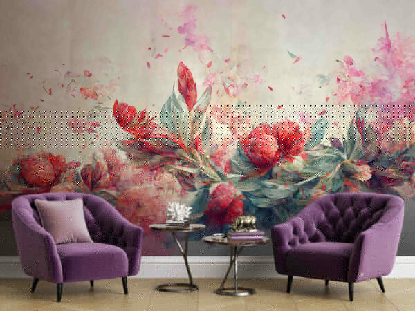 Pintura de flores e folhas Papel de parede Pintura de flores e folhas