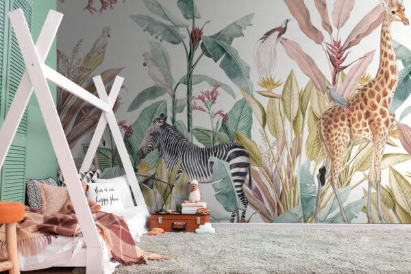 Girafa com um pássaro nas costas Papel de parede Girafa com um pássaro nas costas