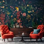 Papel de parede Paraíso floral com pássaros vibrantes