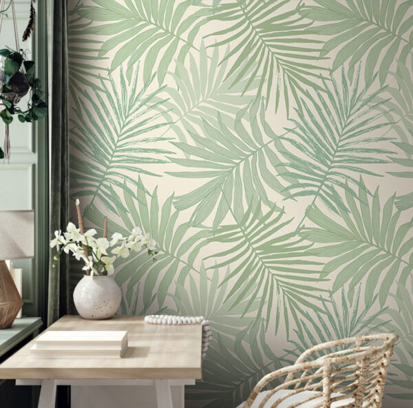 Desenho de padrão de folha tropical verde Papel de parede Desenho de padrão de folha tropical verde