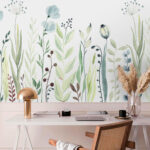 Papel de parede Pintura a aguarela de flores e folhas