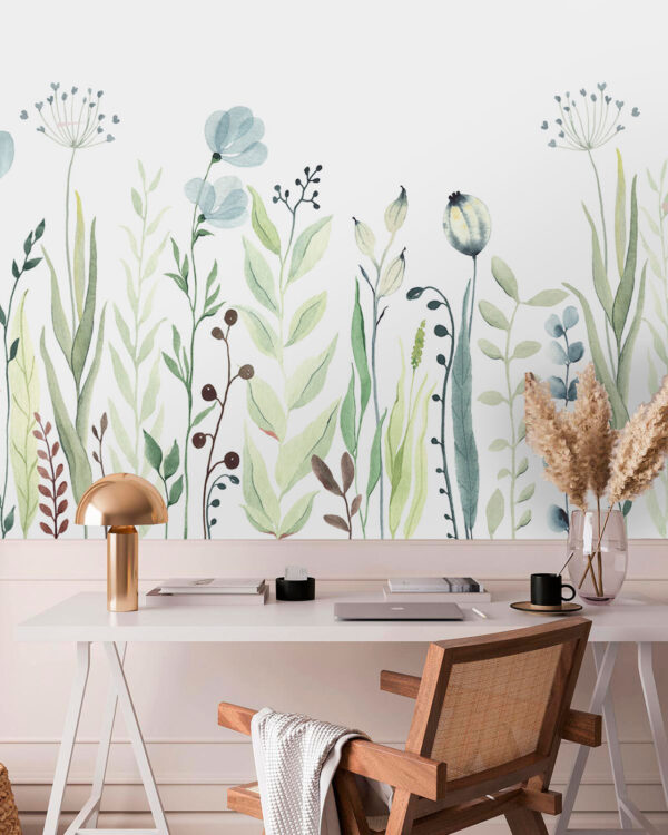 Pintura a aguarela de flores e folhas Papel de parede Pintura a aguarela de flores e folhas