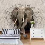 Papel de parede Elefante a rebentar pela parede.