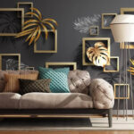 Papel de parede Arte tropical de folhas com moldura elegante