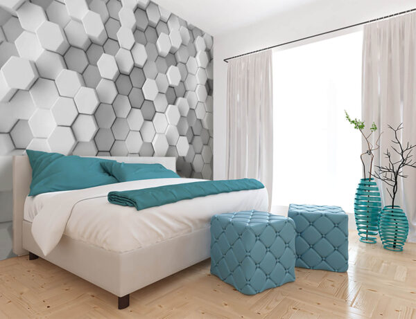Padrão geométrico hexagonal em tons de cinzento Papel de parede Padrão geométrico hexagonal em tons de cinzento