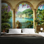 Papel de parede Jardim colorido com vista para o porto