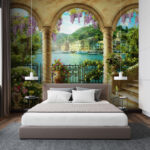 Papel de parede Jardim colorido com vista para o porto.