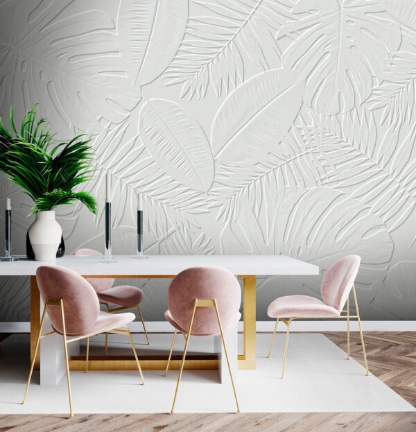 Superfície branca com folhas Papel de parede Superfície branca com folhas
