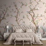 Papel de parede Papel de parede com pássaros e flores