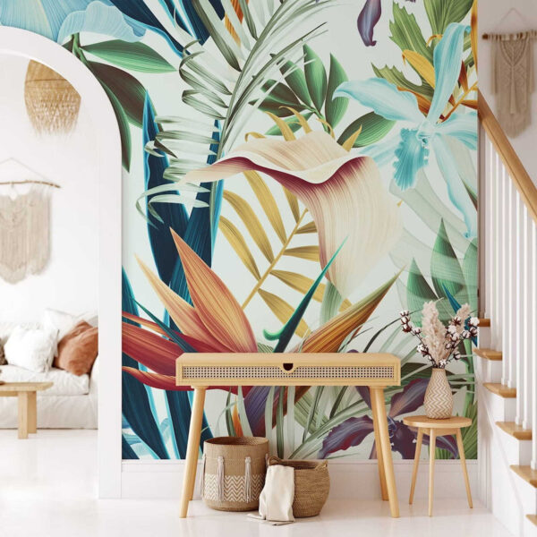 Folhas e flores tropicais vibrantes Papel de parede Folhas e flores tropicais vibrantes