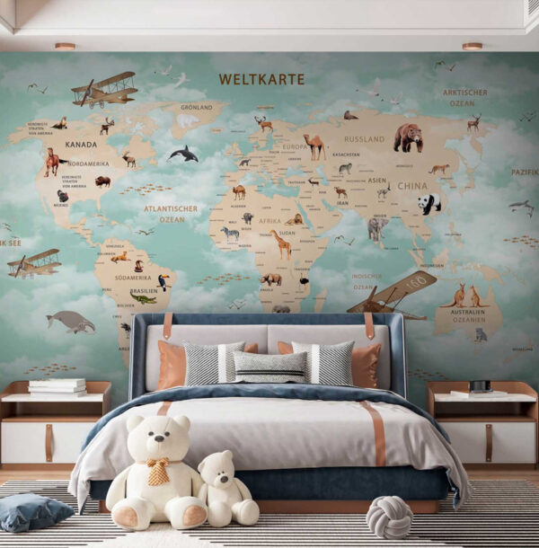 Mapa do mundo com animais Papel de parede Mapa do mundo com animais