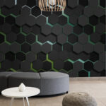 Papel de parede Hexágonos pretos numa superfície