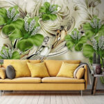 Papel de parede Flores elegantes com pormenores decorativos.