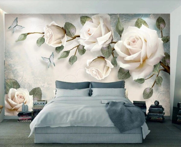 Rosas elegantes com borboletas delicadas Papel de parede Rosas elegantes com borboletas delicadas