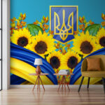 Papel de parede Girassóis e emblema azul-amarelo