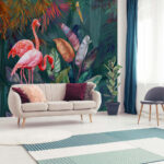 Papel de parede Flamingo cor-de-rosa com pernas compridas