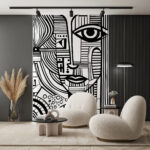 Papel de parede Desenho a preto e branco de um rosto de mulher’