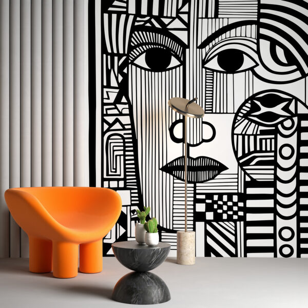 Desenho a preto e branco de um rosto Papel de parede Desenho a preto e branco de um rosto