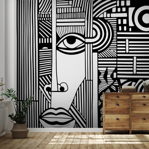 Desenho a preto e branco de um rosto Papel de parede Desenho a preto e branco de um rosto