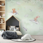 Papel de parede Animais a voar em aviões de papel de forma sonhadora