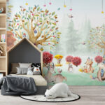Papel de parede Pintura a aguarela de animais numa floresta