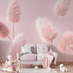 Papel de parede Erva-das-pampas macia e fofa, cor-de-rosa