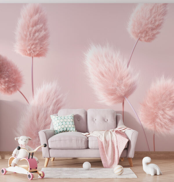 Erva-das-pampas macia e fofa, cor-de-rosa Papel de parede Erva-das-pampas macia e fofa, cor-de-rosa