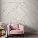 Papel de parede Padrão de folhas com linhas elegantes.