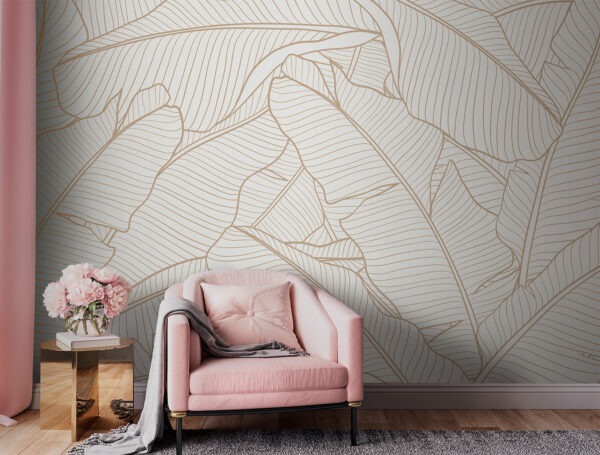 Padrão de folhas com linhas elegantes Papel de parede Padrão de folhas com linhas elegantes