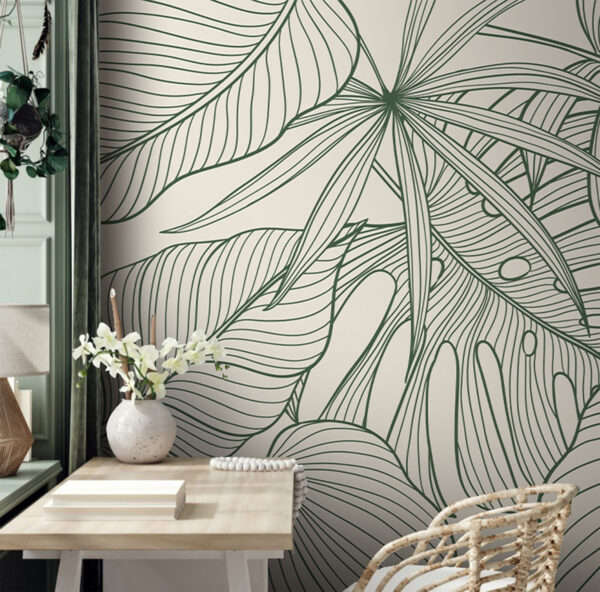 Papel de parede Folhas verdes com padrões de linhas complexas (REF: u98420) Papel de parede Papel de parede Folhas verdes com padrões de linhas complexas (REF: u98420)