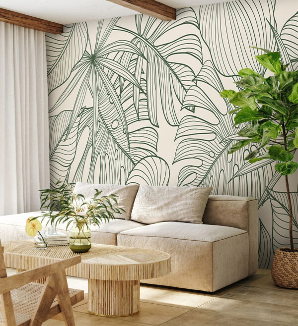 Folhas verdes com padrões de linhas complexas Papel de parede Folhas verdes com padrões de linhas complexas
