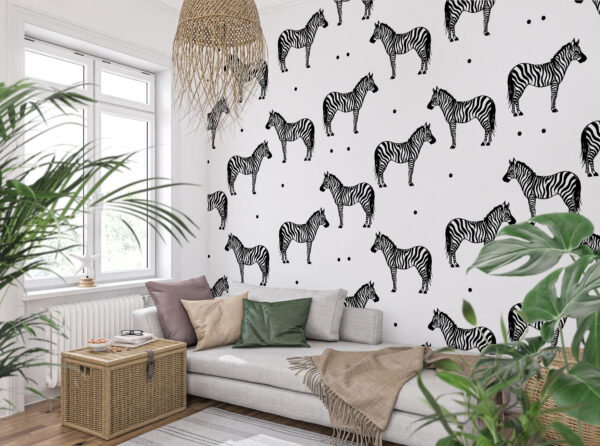 Padrão de zebras num fundo branco Papel de parede Padrão de zebras num fundo branco