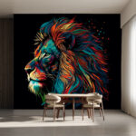 Papel de parede Leão colorido com juba comprida