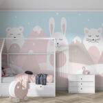 Papel de parede Gato branco com bochechas cor-de-rosa e um ovo cor-de-rosa