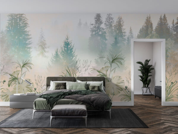 Floresta enevoada com vegetação luxuriante Papel de parede Floresta enevoada com vegetação luxuriante
