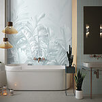 Papel de parede Folhas tropicais com tonalidades suaves.