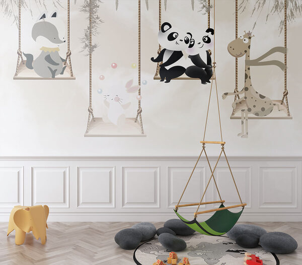 Papel de parede Um casal de pandas sentado num baloiço (REF: u98972) Papel de parede Papel de parede Um casal de pandas sentado num baloiço (REF: u98972)