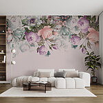 Papel de parede As flores em tons pastel e as borboletas encantam.