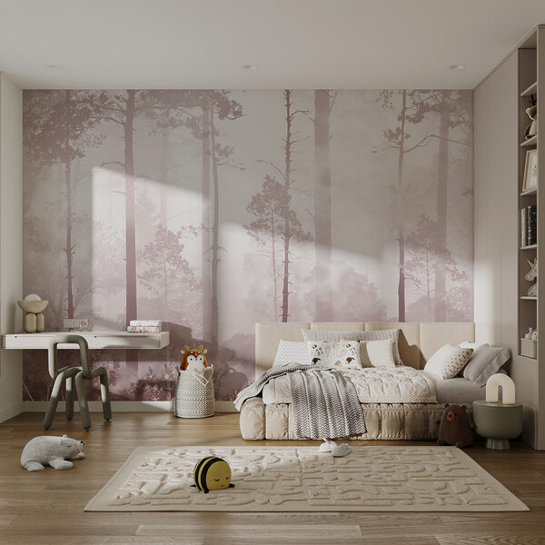 Papel de parede Floresta enevoada com árvores altas