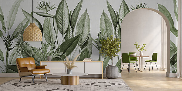 Papel de parede Papel de parede Ilustração de uma exuberante folhagem tropical (REF: u96833v2)