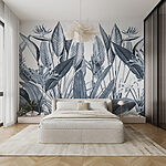 Papel de parede Desenho de folhagem tropical com pormenores intrincados.