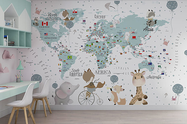 Mapa do mundo com animais Papel de parede Mapa do mundo com animais