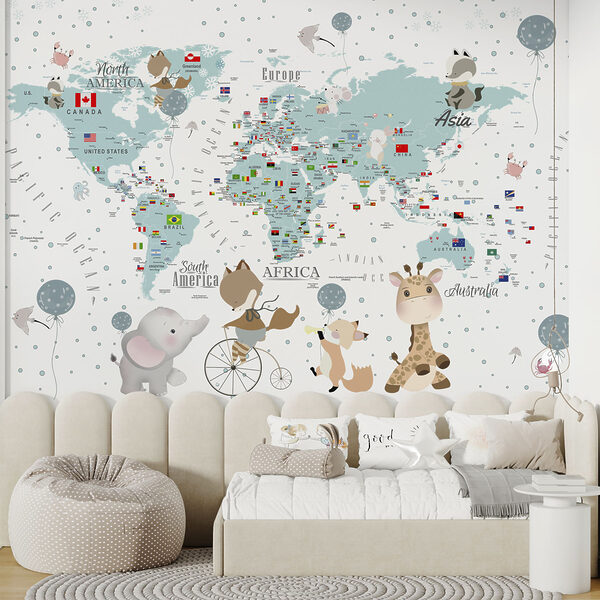 Papel de parede Mapa do mundo com animais (REF: u99228) Papel de parede Papel de parede Mapa do mundo com animais (REF: u99228)