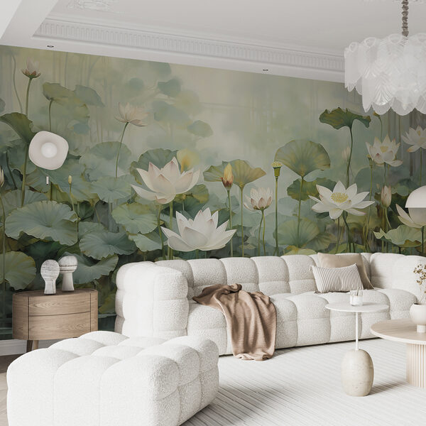 Papel de parede Um lago sereno com flores a flutuar