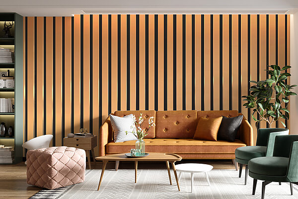 Papel de parede Linhas verticais pretas e cor de laranja