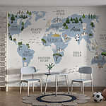 Papel de parede Mapa do mundo com animais e texto
