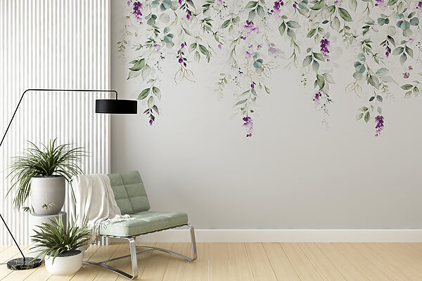 Papel de parede Flores roxas sobre um fundo branco