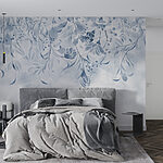 Papel de parede Padrão floral azul com folhas em redemoinho