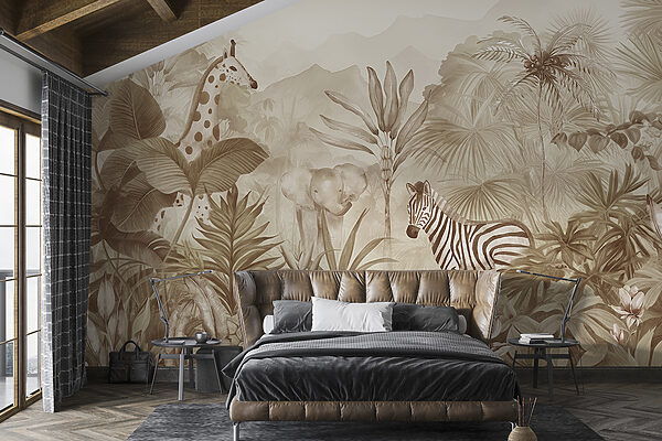 Papel de parede Animais da selva em tons de sépia (REF: w00089v1) Papel de parede Papel de parede Animais da selva em tons de sépia (REF: w00089v1)